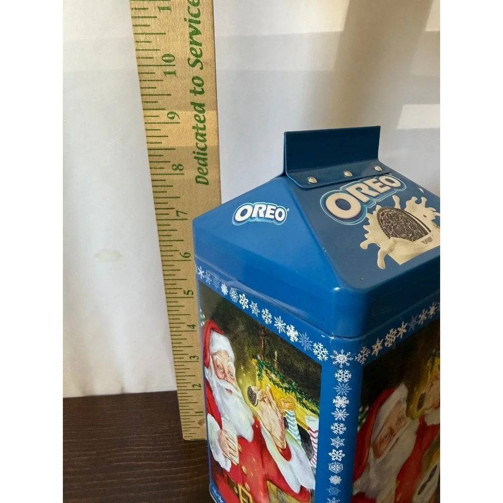 VTG 2005 Oreo Holiday Tin Santa Claus Milk Carton Shape Blue Christmas Sealed